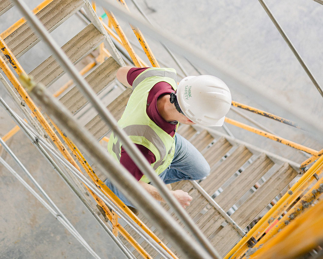 Walking Up Temp Stairs